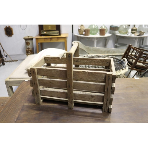 220 - Rectangular wooden basket, approx 35cm H including handle x 49cm W x 25cm D