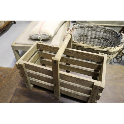 220 - Rectangular wooden basket, approx 35cm H including handle x 49cm W x 25cm D