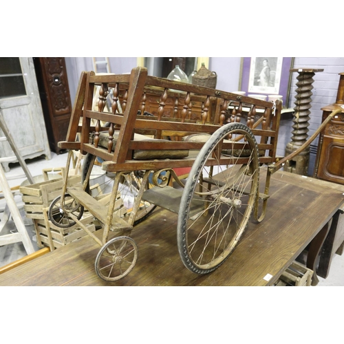 224 - Antique French childs goat cart, approx 79cm H x 155cm L x 57cm W