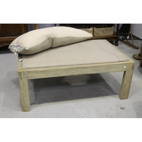 226 - Rustic cloth topped stool with cushion, stool approx 52cm H x 123cm L x 80cm W (2)