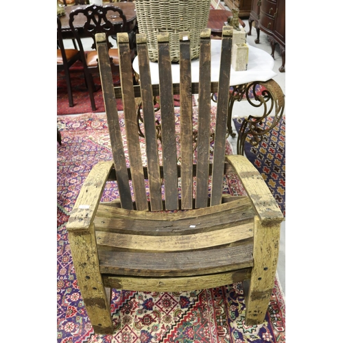 401 - Unusual French oversized French oak wine barrel stave constructed chair