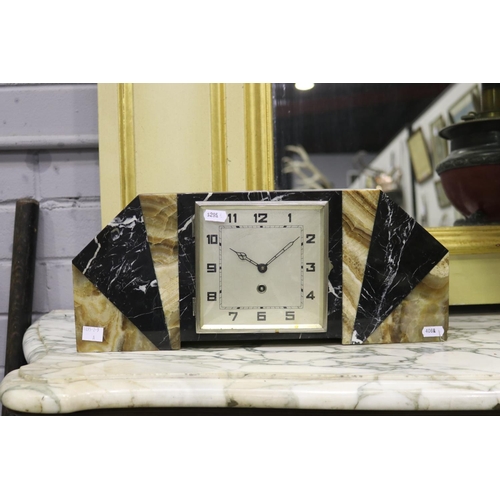 229 - Art Deco style marble mantle clock, no key and no pendulum, unknown working condition, approx 18cm H... 