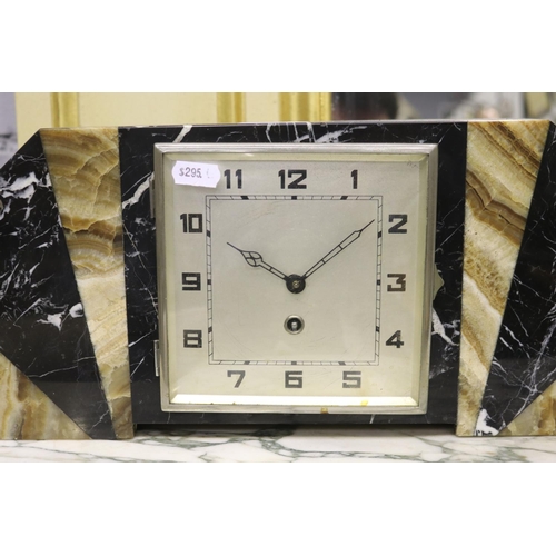 229 - Art Deco style marble mantle clock, no key and no pendulum, unknown working condition, approx 18cm H... 