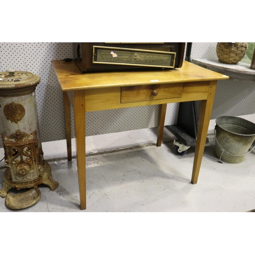 242 - French cherrywood single drawer country table, square tapering legs, approx 75cm H x 88cm W x 61cm D