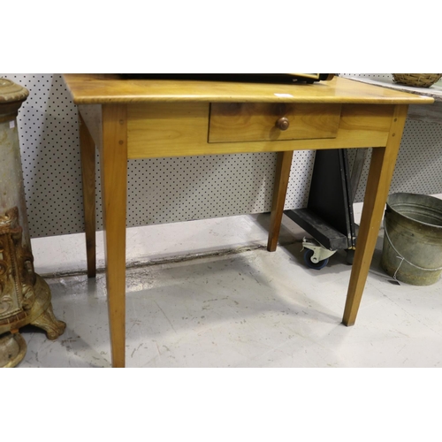 242 - French cherrywood single drawer country table, square tapering legs, approx 75cm H x 88cm W x 61cm D