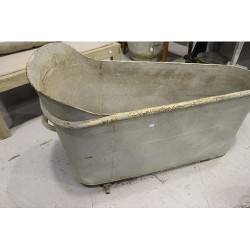 243 - Old French bathtub, missing wheels, approx 76cm H x 128cm L x 59cm W