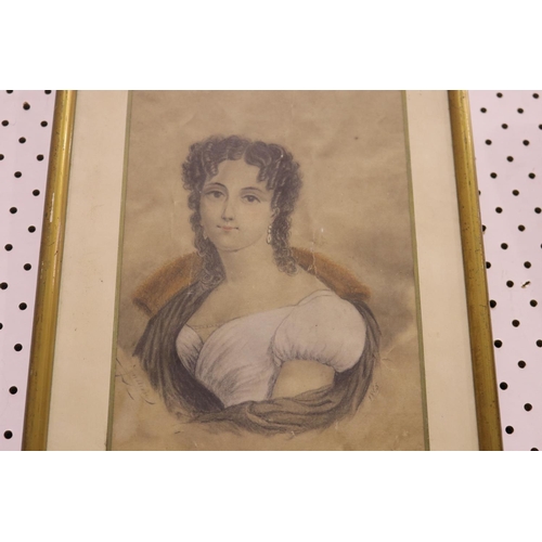 250 - Drawing, portrait of a woman, signed and dated 1865, approx 25cm x 17cm