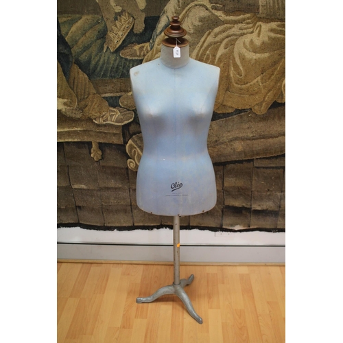 421 - Antique French Cleo mannequin, tri form metal base, approx 145cm H