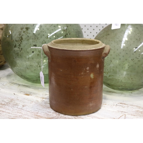 254 - French stoneware twin handled confit pot, approx 19cm H