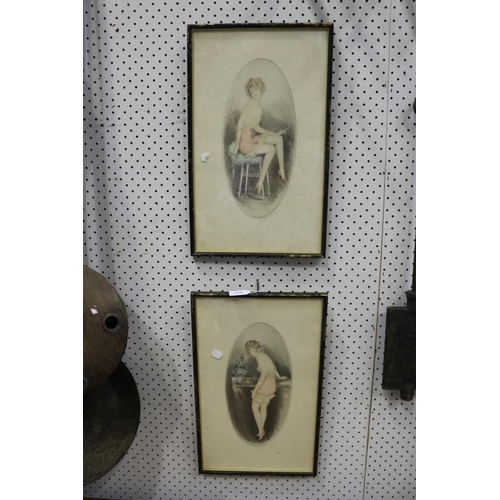 272 - Pair of antique French engravings of ladies, each approx 44cm x 26cm (2)