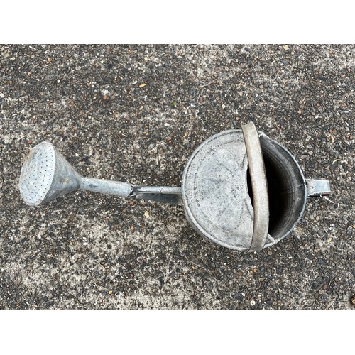 423 - French gal metal watering can with rose, approx 44cm H x 62cm W