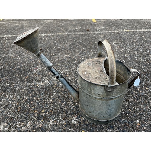 424 - French gal metal watering can with rose, approx 47cm H x 57cm W