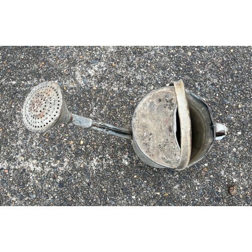 424 - French gal metal watering can with rose, approx 47cm H x 57cm W