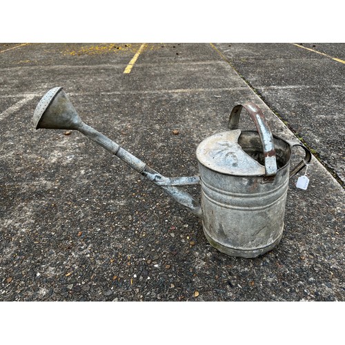 430 - French gal metal watering can with rose, approx 48cm H x 68cm W