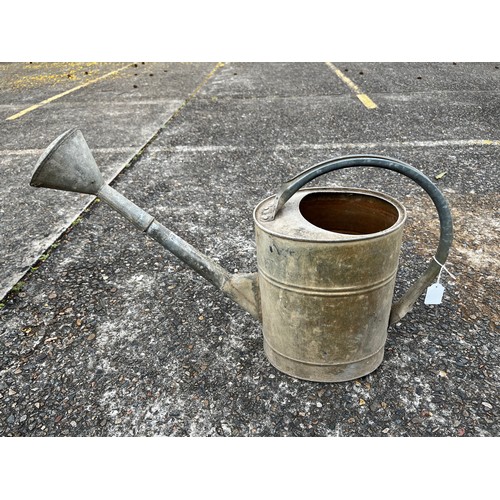 434 - French gal metal watering can with rose, approx 45cm H x 65cm W