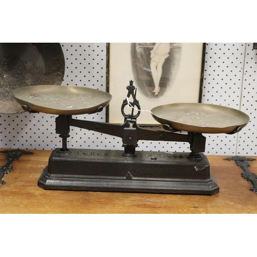 279 - Set of French Force weighing scales with brass dishes, approx 56cm W