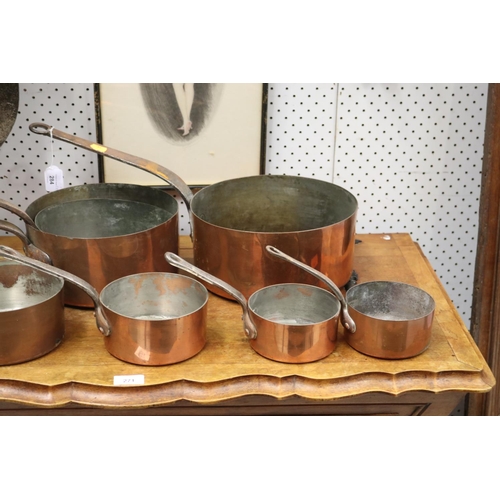 284 - Matched set of seven French copper and wrought iron saucepans, approx 25cm Dia and smaller (7)