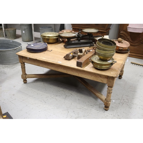 286 - Large antique French oak coffee table, approx 45cm H x 130cm L x 88cm W