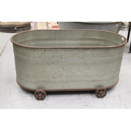 288 - Large metal tub on wheels, approx 42cm H x 96cm L x 46cm W