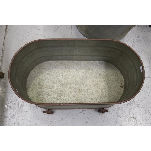 288 - Large metal tub on wheels, approx 42cm H x 96cm L x 46cm W