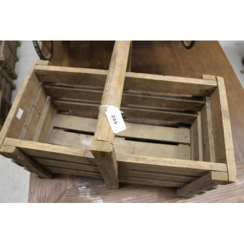 289 - Rectangular wooden basket, approx 35cm H including handle x 49cm W x 25cm D