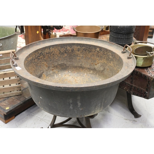 291 - Most impressive & large antique French brazier pot on wrought iron stand, approx 66cm H ex handles x... 