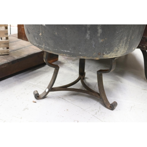 291 - Most impressive & large antique French brazier pot on wrought iron stand, approx 66cm H ex handles x... 