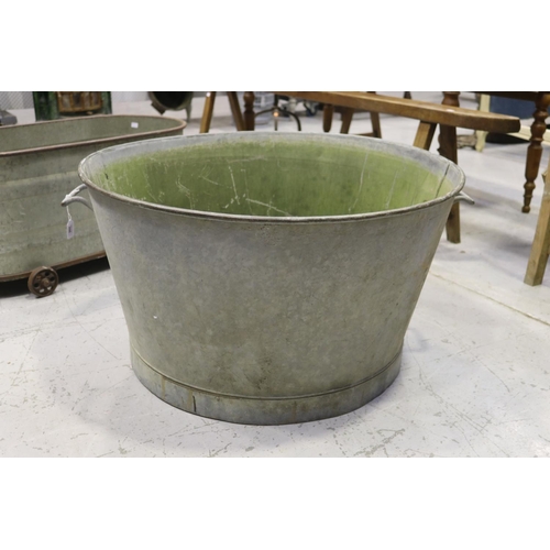 296 - Large French gal metal twin handled tub, approx 46cm H x 84cm Dia