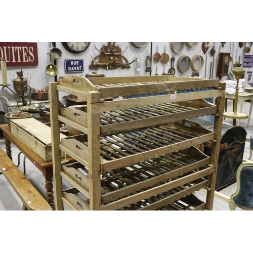 301 - Vintage French wooden drying / produce rack with pull out trays, approx 147cm H x 101cm W x 51cm D