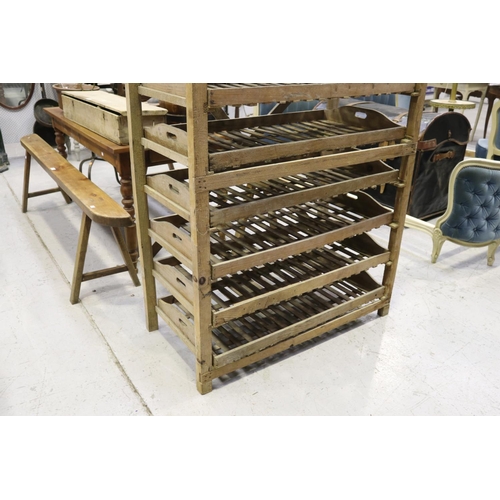 301 - Vintage French wooden drying / produce rack with pull out trays, approx 147cm H x 101cm W x 51cm D