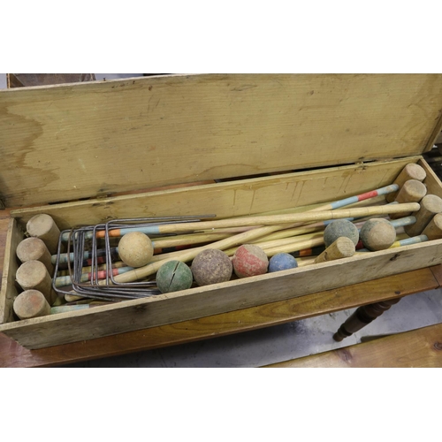 302 - French wooden cased croquet game, marked Jeu de Croquet