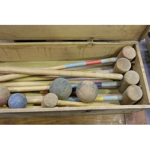 302 - French wooden cased croquet game, marked Jeu de Croquet