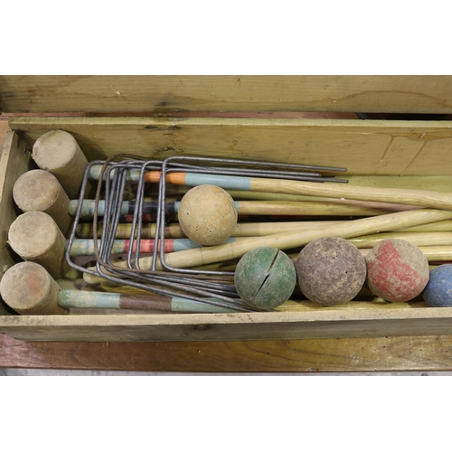 302 - French wooden cased croquet game, marked Jeu de Croquet