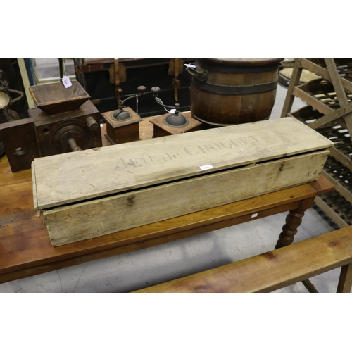 302 - French wooden cased croquet game, marked Jeu de Croquet