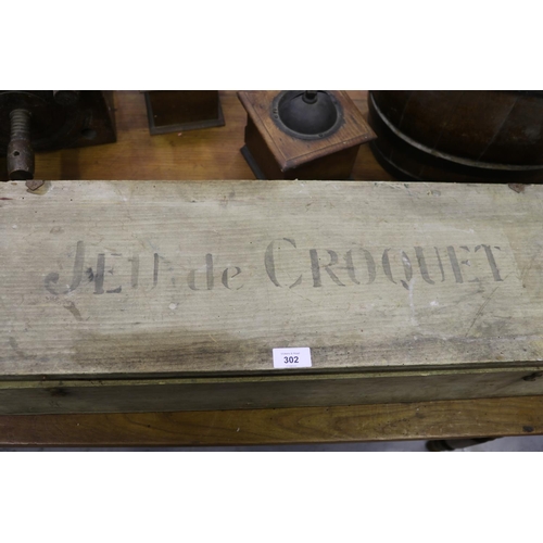 302 - French wooden cased croquet game, marked Jeu de Croquet