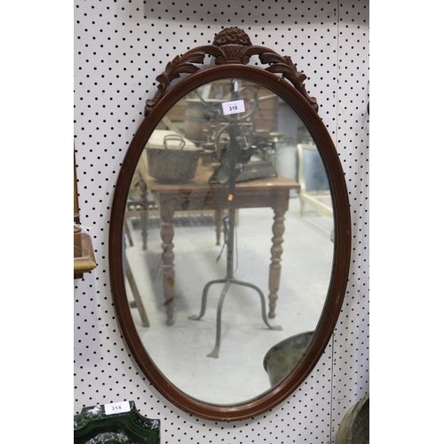 319 - Vintage French oval mirror, approx 75cm H x 46cm W