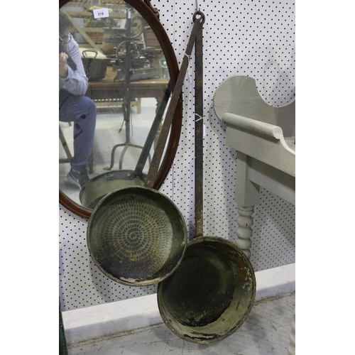 320 - Two French saucepans with long handles, approx 103cm L and shorter (2)