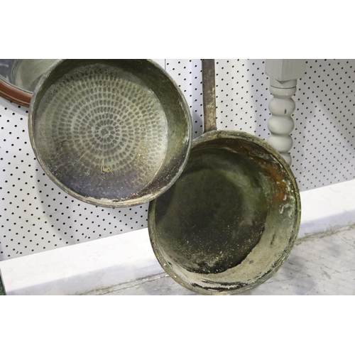 320 - Two French saucepans with long handles, approx 103cm L and shorter (2)