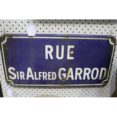 328 - French enamel sign - Rue Sir Alfred Garrod, approx 25cm x 50cm