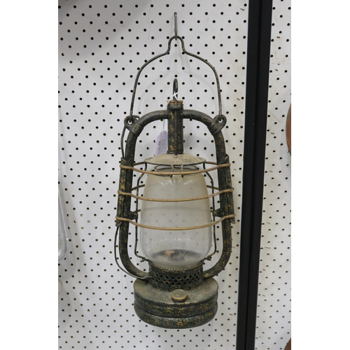 339 - Miners lamp with swing handle, approx 40cm H ex handle