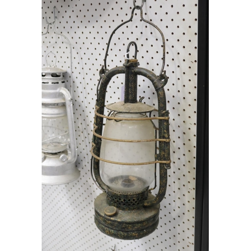 339 - Miners lamp with swing handle, approx 40cm H ex handle