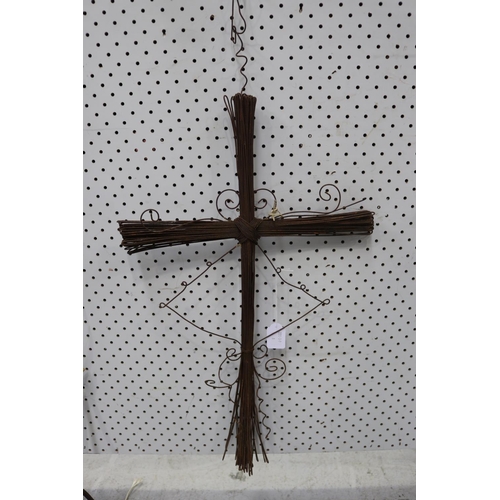 340 - Metal wirework cross, approx 71cm H