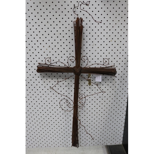 341 - Metal wirework cross, approx 66cm H