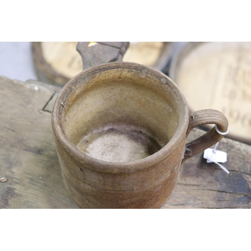 350 - French stoneware confit pot, approx 13cm H