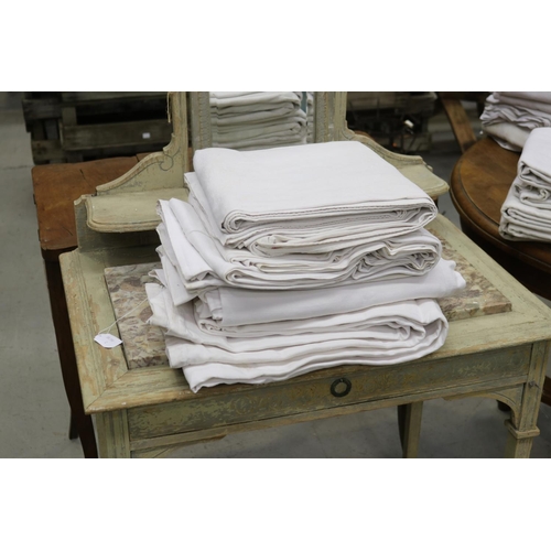 361 - Four French antique linen sheets, two tops with embroidery and two bottoms please be aware that we a... 