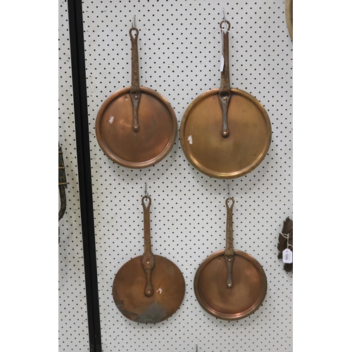 365 - Four French copper lids, approx 26cm Dia and smaller (4)