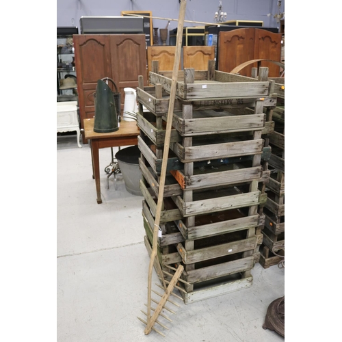 379 - French wooden rake, approx 190cm L