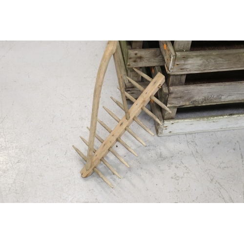 379 - French wooden rake, approx 190cm L