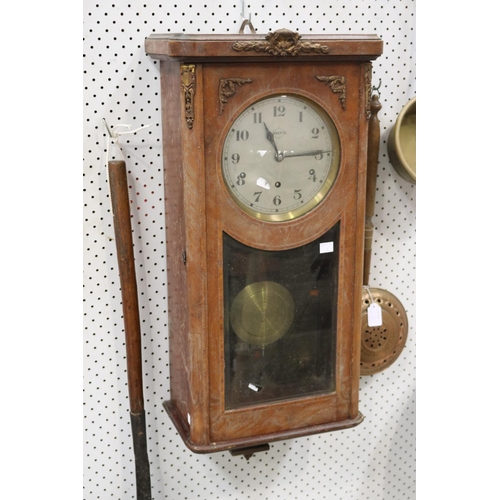 382 - Vintage French wall clock, has pendulum and key, (in office A3222-1-22) unknown working condition (o... 