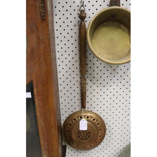 384 - French copper bed warming pan, approx 55cm L